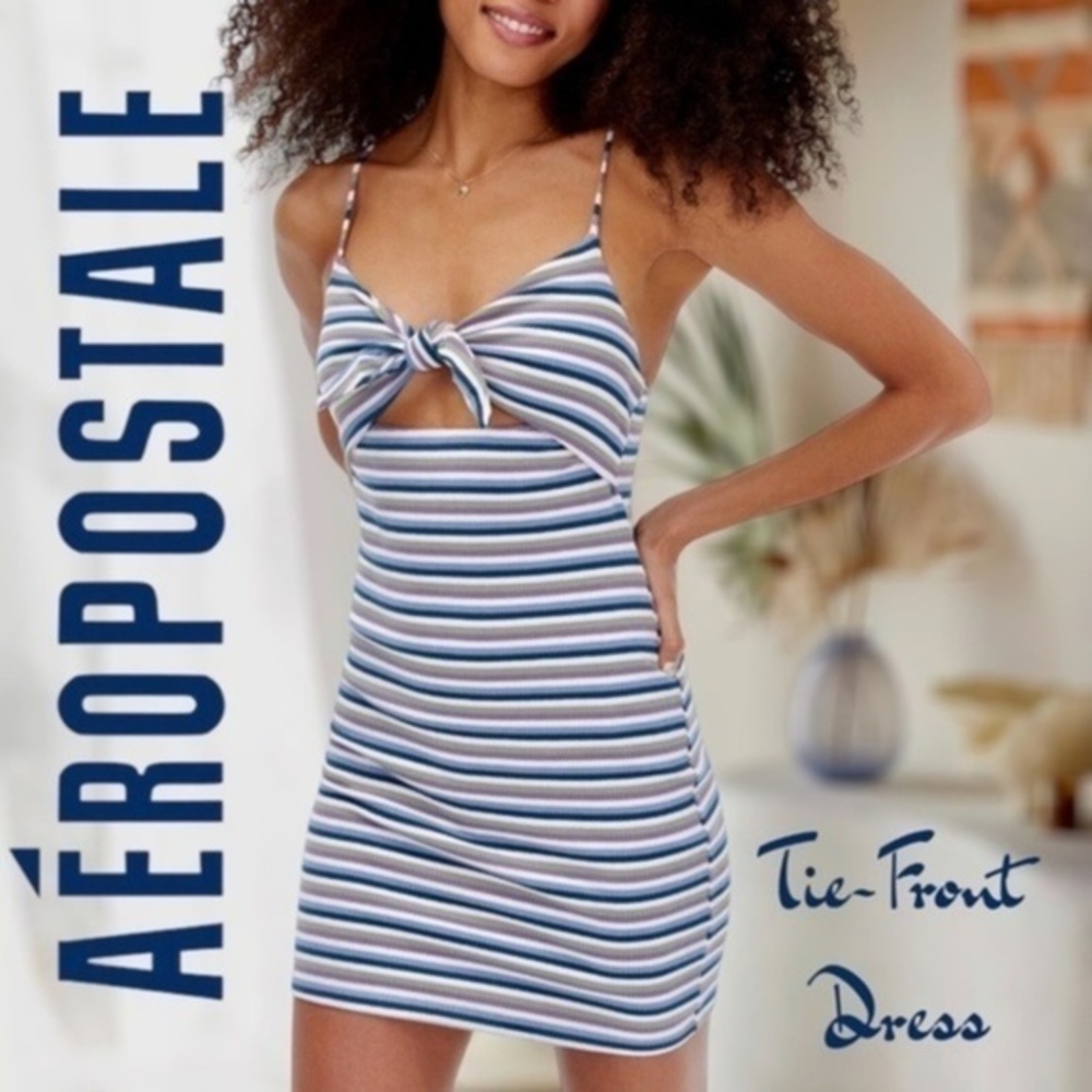 AÉROPOSTALE Striped V-Neck Tie-Front Bodycon Dress